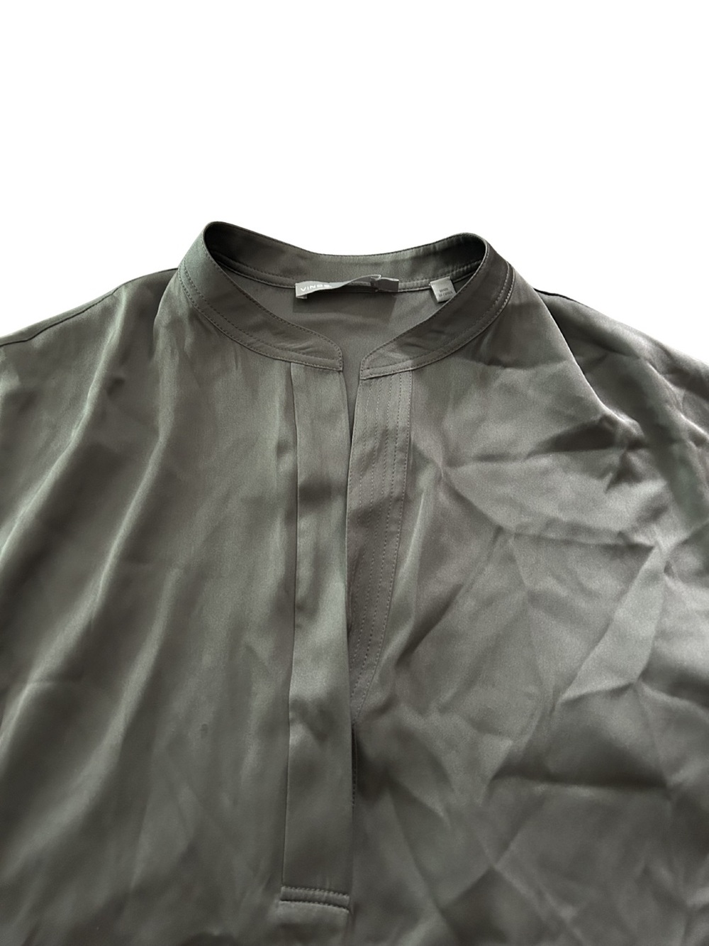 Vince Silk Band Collar Long Sleeve Popover Blouse | Charcoal | Size S - Picture 2 of 6
